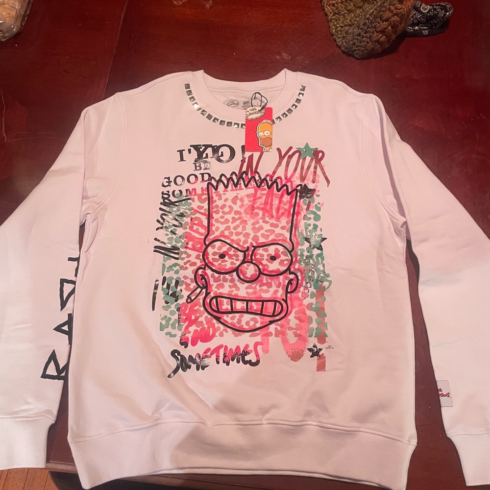 VIP White Graphic Crewneck Sweater